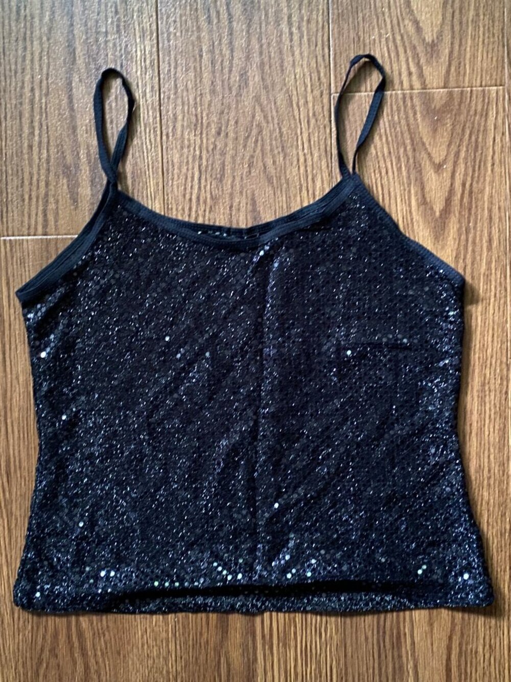Vintage Y2K Black All Over Sequin Cropped Camisole Tank Top Small